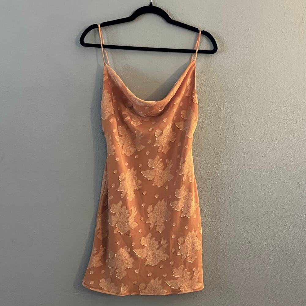 Floral‎ Y2K Cowl Neck Mini Dress Size M Peach Orange 2000s Feminine Romantic